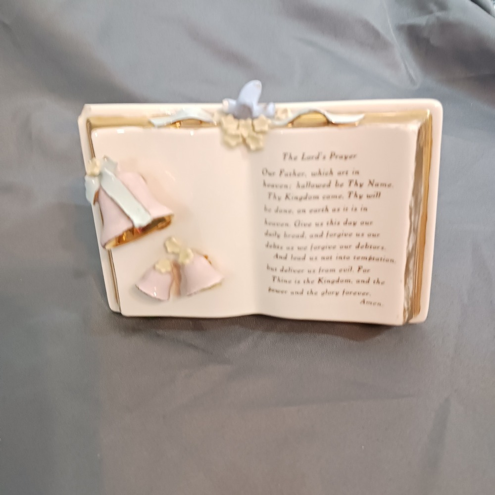 Vintage Cream Good Ceramic Book Bells Bird